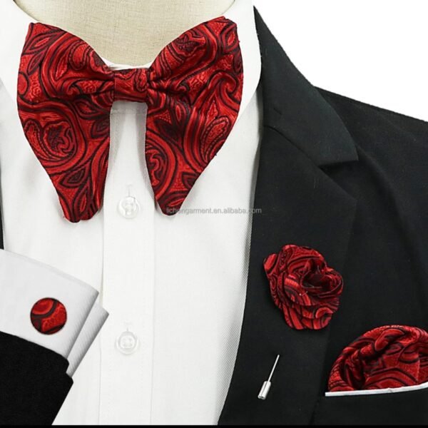 Luxury 4-Piece Men’s Self-Tie Bowtie Set with Handkerchief, Cufflinks, and Lapel Pin - Boxed