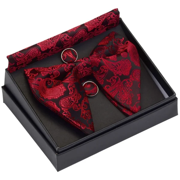 Fashion Silk Big Bowtie Handkerchief Cufflinks Set Bule Black Paisley Floral Jacquard Hanky Bow Ties For Men Business With Box - Image 3