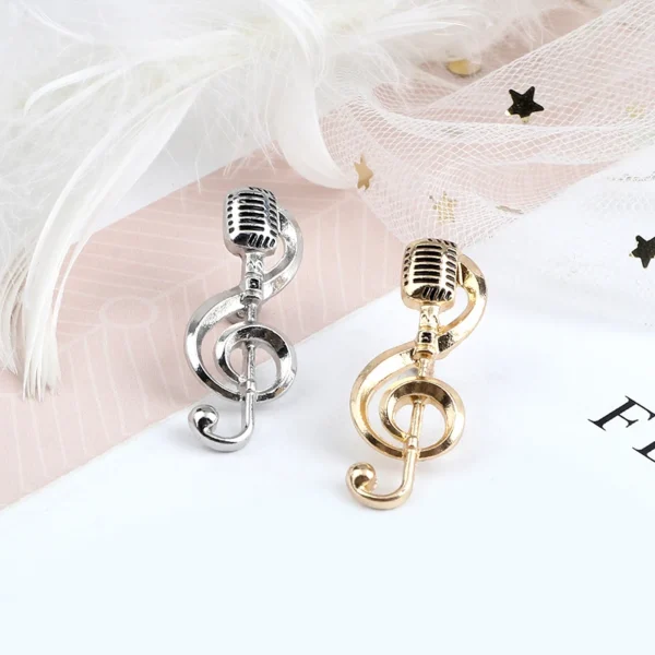 Music Note Microphone Brooches Gold Color Silver Color Metal Pins Special Badge Student Musician Backpack Lapel Pin Jewelry Gift - Image 2