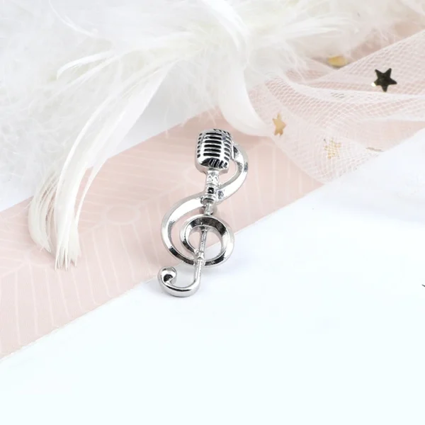 Music Note Microphone Brooches Gold Color Silver Color Metal Pins Special Badge Student Musician Backpack Lapel Pin Jewelry Gift - Image 3