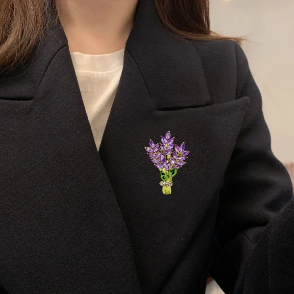 Women Brooch Romantic Crystal Lavender Flower Lapel Pins OL Accessories Lavender Botany Vindicate Gifts Luxury Jewelry - Image 3