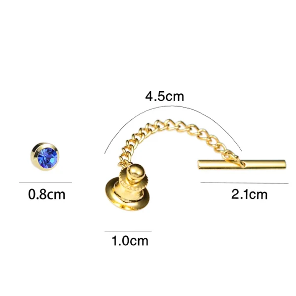 ICEYY Brass Metal Classic Round Crystal Tie Tack/Pin with Safety Chain for Regular Necktie Men's Jewelry - Image 3