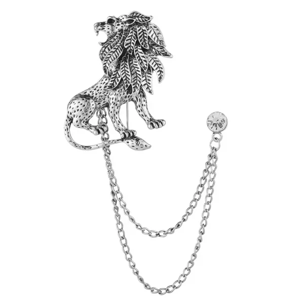 Korean Fashion Crystal Lion Brooch Animal Tassel Chain Lapel Pins British Style Men's Shirt Collar Badge Clothing Accessories - Image 5