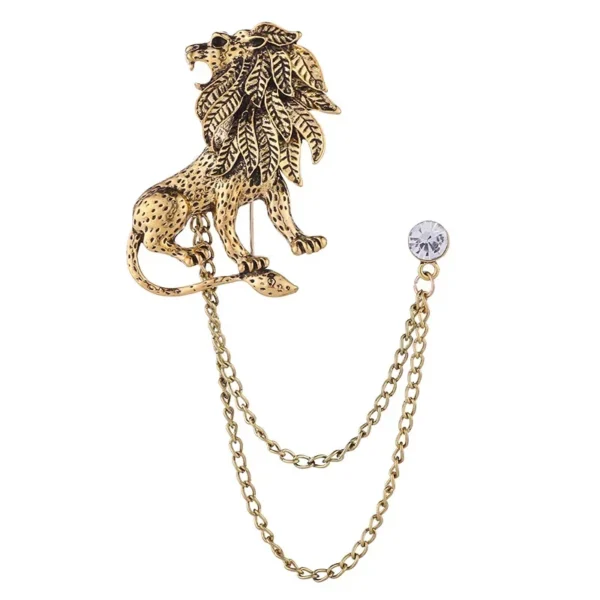 Korean Fashion Crystal Lion Brooch Animal Tassel Chain Lapel Pins British Style Men's Shirt Collar Badge Clothing Accessories - Image 4