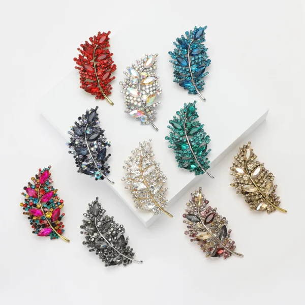 Rhinestone Feather Brooches for Women Unisex Creative Pins Event Party Backpack Decoration Clothes Accessories - Image 2