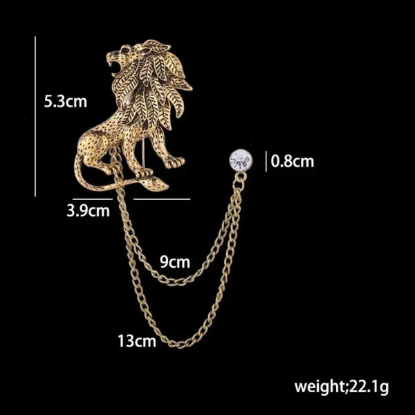 Korean Fashion Crystal Lion Brooch Animal Tassel Chain Lapel Pins British Style Men's Shirt Collar Badge Clothing Accessories - Image 3