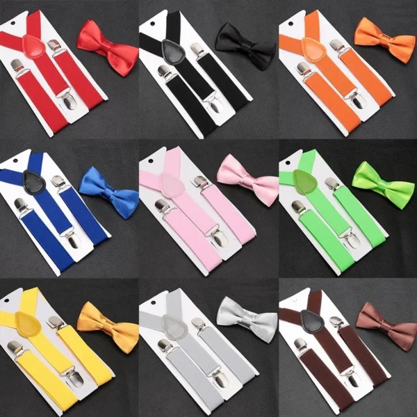Kids Suspenders Bow Tie Set Boy Girl Retro Adjustable Suspenders Children Baby Braces Clip-on Trousers Wedding Ties Accessories - Image 6